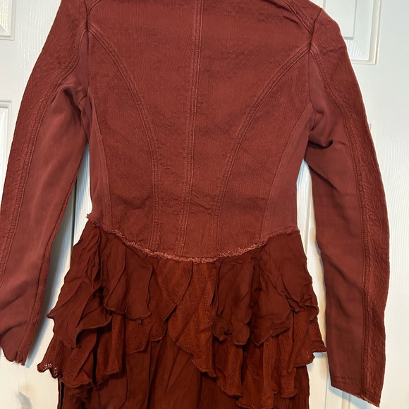 Free People Military Ruffles Jacket” front buttons Closure, long sleeves. - Picture 2 of 4
